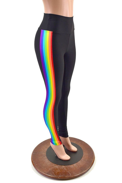 Retro Rainbow Side Panel  High Waist Leggings - Coquetry Clothing