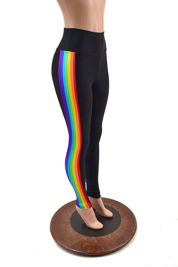 Retro Rainbow Side Panel  High Waist Leggings - 7