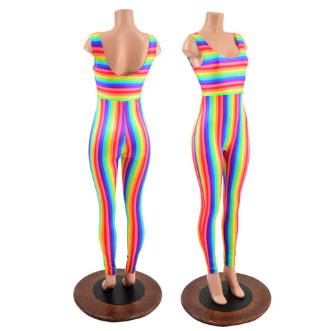 Rainbow Striped Tank Style Catsuit - Coquetry Clothing