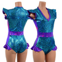 Turquoise Shattered Glass and Grape Holo Flip Sleeve Paneled Romper - 1
