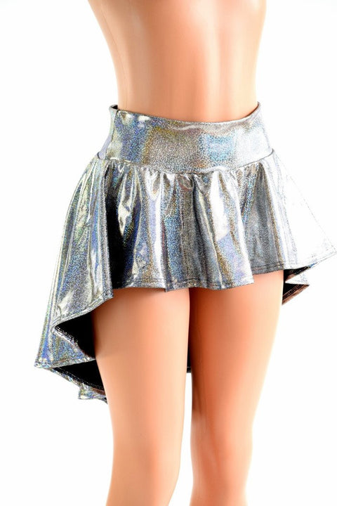 Silver Sparkly Holographic Hi Lo Rave Skirt - Coquetry Clothing