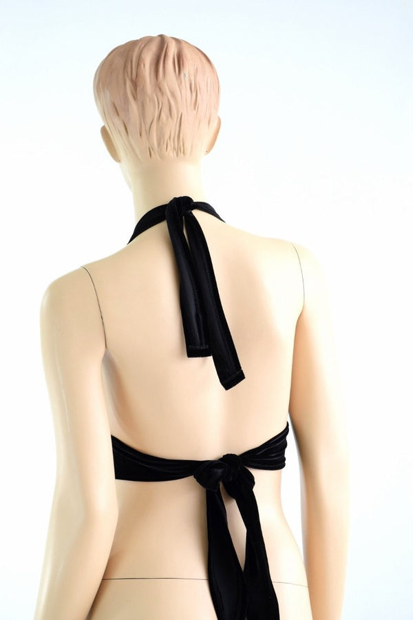 Black Velvet Tie Back Halter - 3