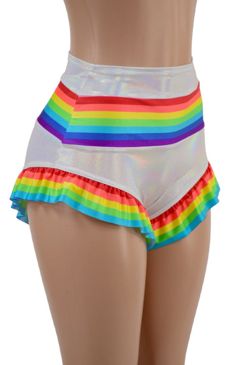 Retro Rainbow Siren Shorts with Rainbow Leg Ruffle - Coquetry Clothing
