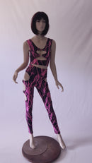 Neon O-Ring Leggings and Crop Top Set in Pink Lightning - Coquetry Clothing