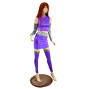 6PC Purple Crop Top & Skirt Set with Silver Holo Trim and Arm & Leg Warmers - Coquetry Clothing