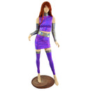 6PC Purple Crop Top & Skirt Set with Silver Holo Trim and Arm & Leg Warmers - Coquetry Clothing