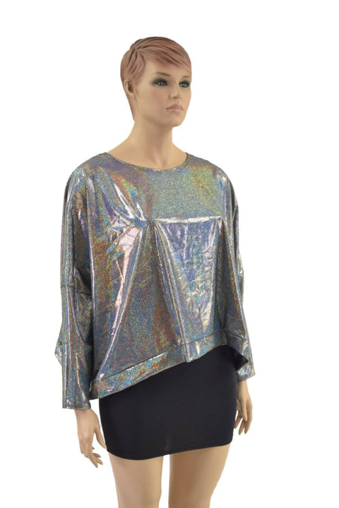 Silver Holographic Long Sleeve Pullover Poncho - Coquetry Clothing