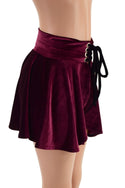 Open Front Lace Up Skirt in Burgundy Velvet - 2
