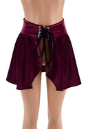 Open Front Lace Up Skirt in Burgundy Velvet - 1