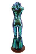 Sleeveless Hooded Bell Bottom Catsuit in Scarab - 4