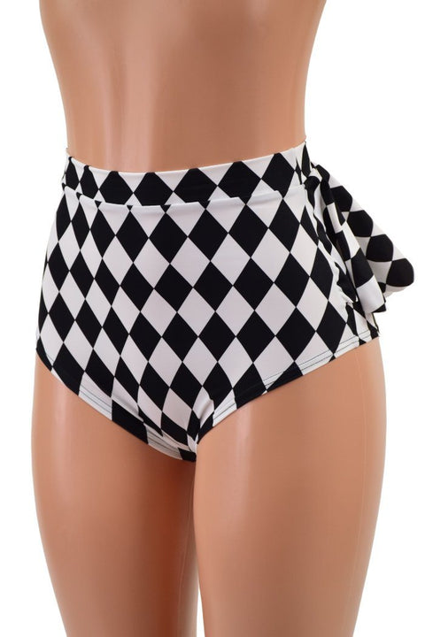 Black & White Diamond Ruffle Rump Siren Shorts - Coquetry Clothing