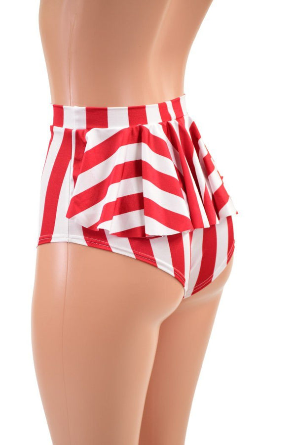Red & White Stripe Ruffle Rump Siren Shorts - 4
