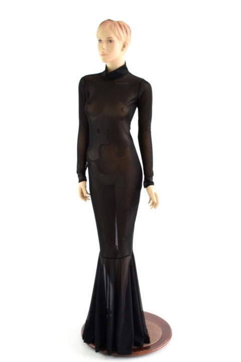 Black Mesh Zipper Back Gown - Coquetry Clothing