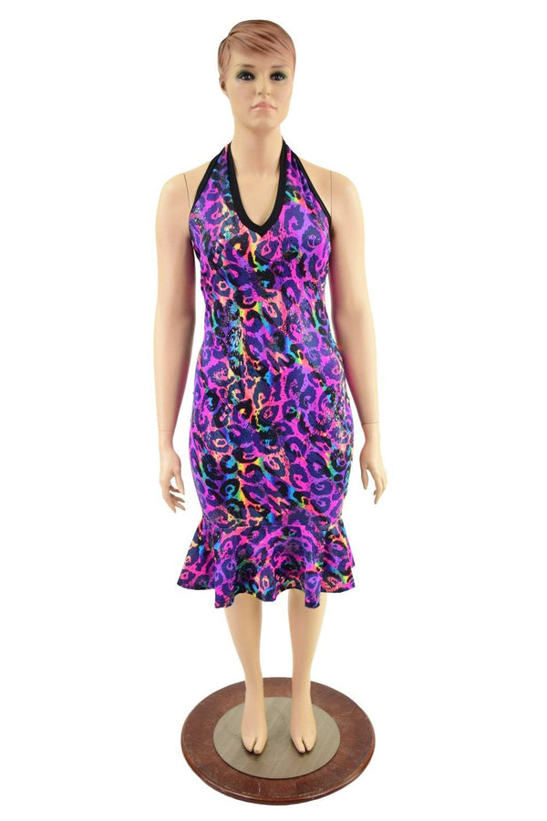 Backless Halter Wiggle Dress in Rainbow Leopard - 5