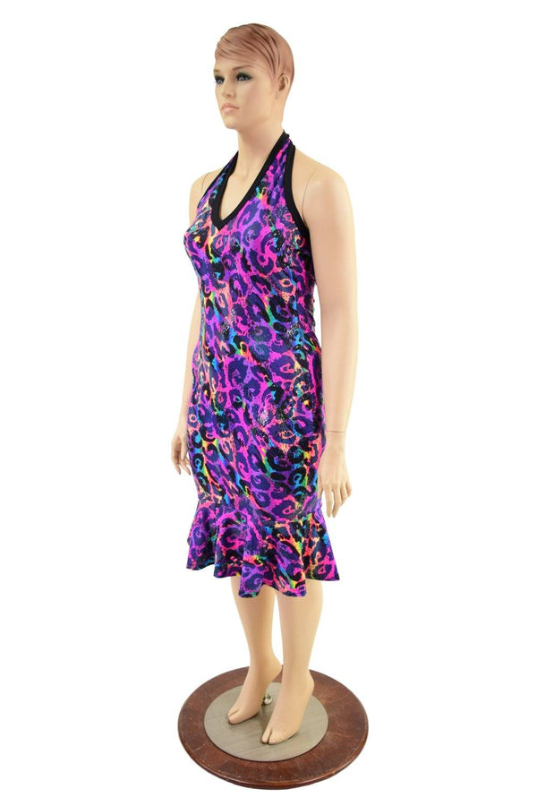 Backless Halter Wiggle Dress in Rainbow Leopard - 1