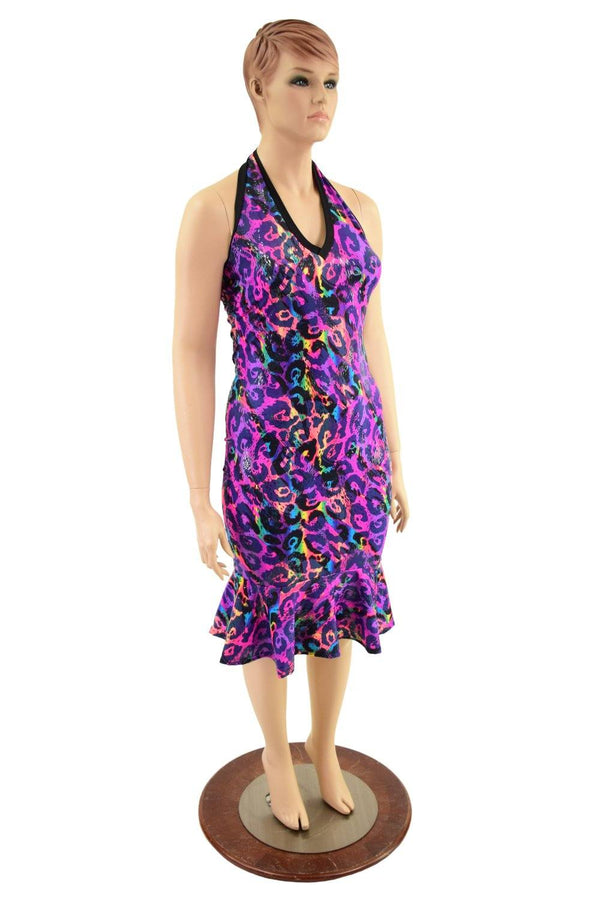 Backless Halter Wiggle Dress in Rainbow Leopard - 2