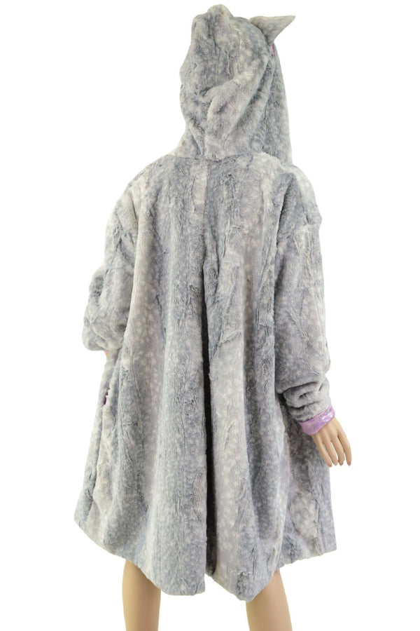 A Line Minky Faux Fur Coat with Kitty Ears - 3