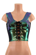 Lace Up Front Crop Tank in Scarab with Mesh Side Panels - 2