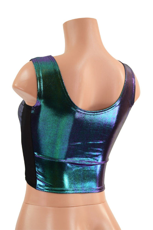 Lace Up Front Crop Tank in Scarab with Mesh Side Panels - 4