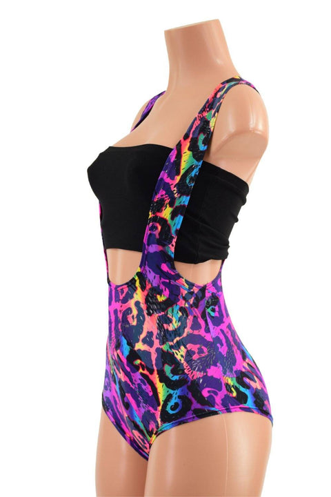 Rainbow Leopard Suspender Romper - Coquetry Clothing