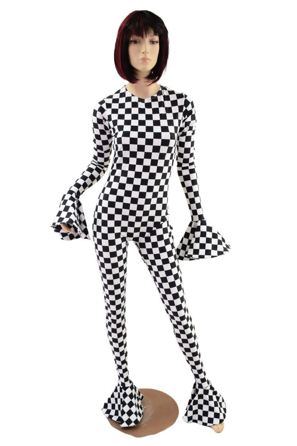 Flouncy Footed Checkered Catsuit - 5