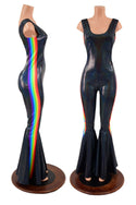 Retro Rainbow Striped Bell Bottom Tank Catsuit in Black Holographic - 2