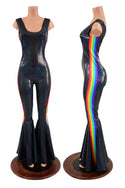 Retro Rainbow Striped Bell Bottom Tank Catsuit in Black Holographic - 3