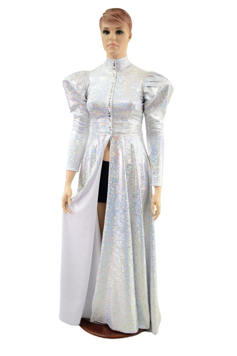 Open Fronted Full Length Gown with Victoria Sleeves and Silver Snaps - Coquetry Clothing
