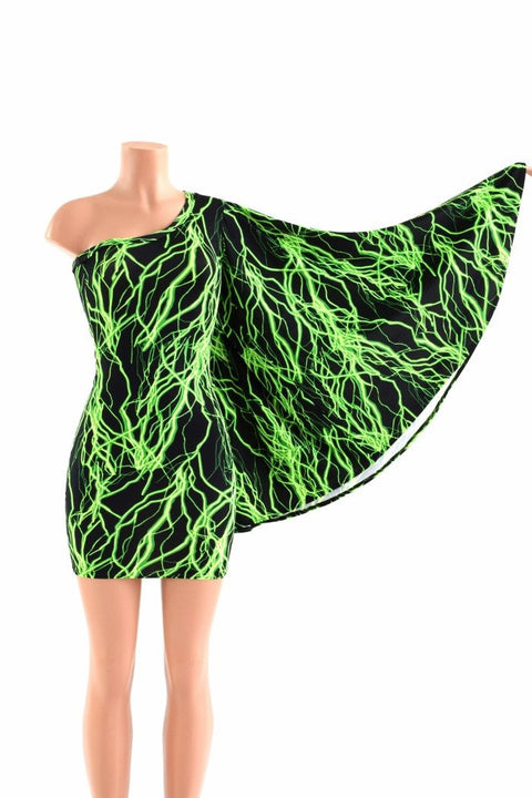 Neon Lightning One Shoulder Fan Sleeve Dress - Coquetry Clothing
