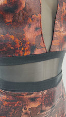 Primeval Red Inset Mesh Keyhole Catsuit with Mesh Legs - Coquetry Clothing