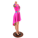 Neon Pink & Rainbow Striped Hi Lo Skater Dress with Flare Lining and Laceup - 3