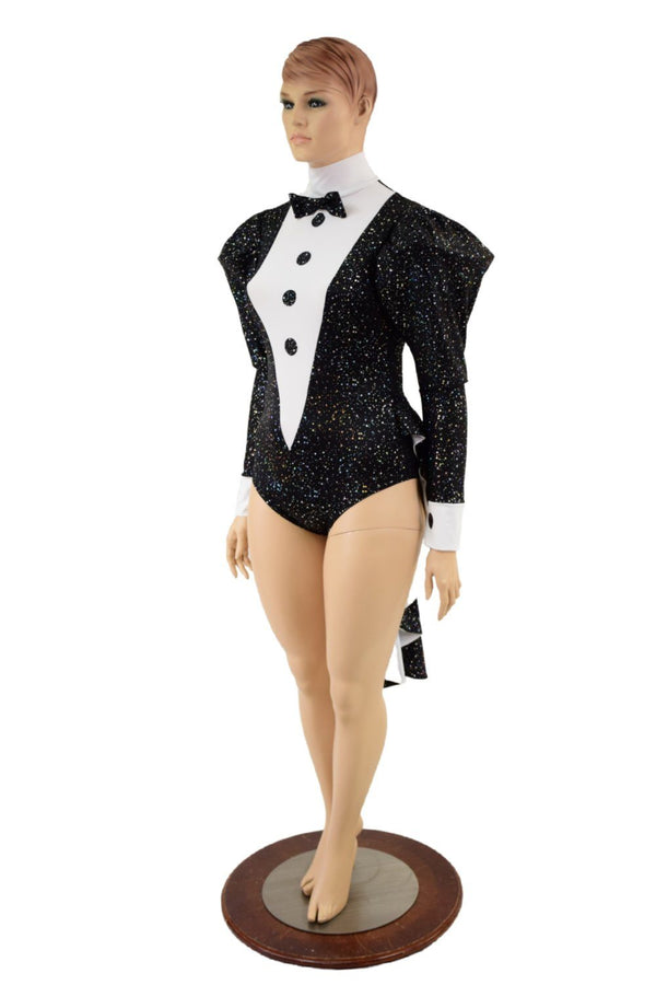 Faux Tux Romper with Tails, Tie, and Turtleneck - 4