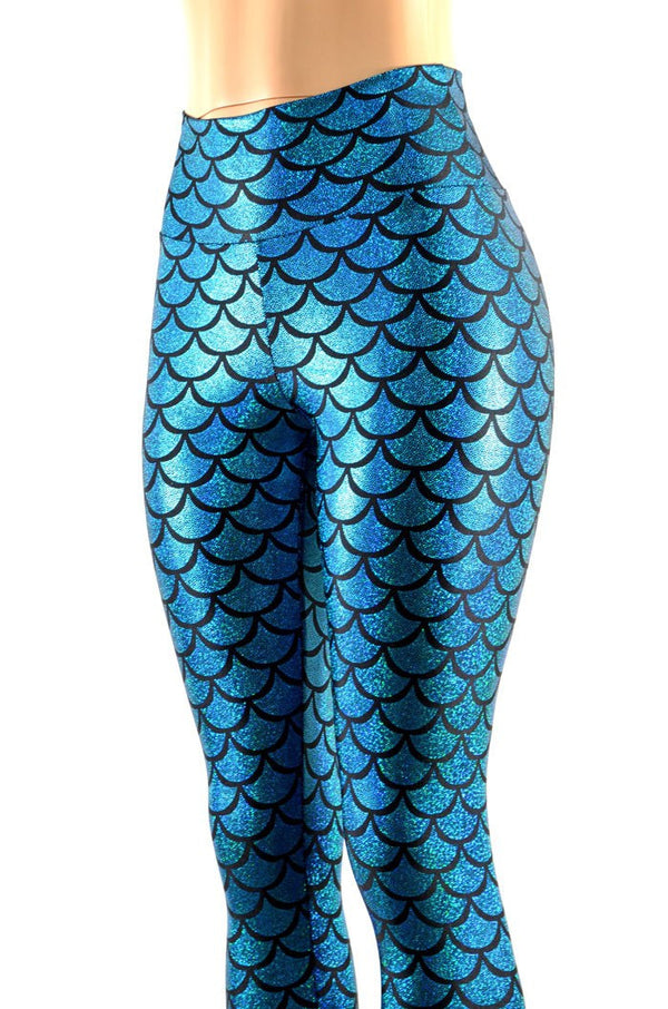 Crystal Blue Fish Scale Mermaid High Waist Legging
