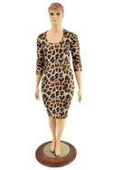3/4 Sleeve Leopard Print Wiggle Dress - 1