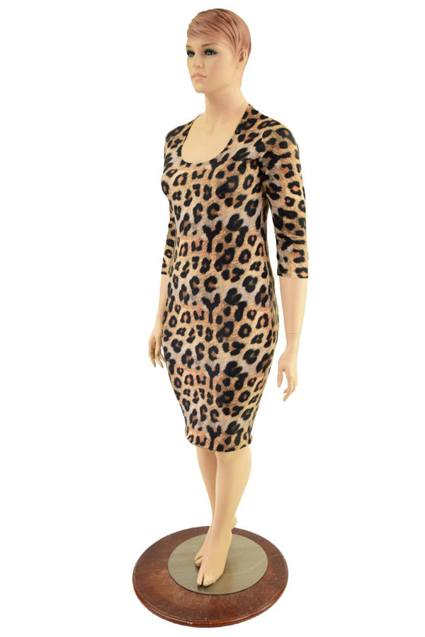 3/4 Sleeve Leopard Print Wiggle Dress - 2