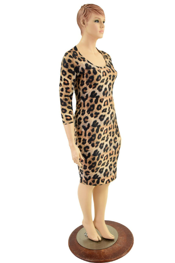 3/4 Sleeve Leopard Print Wiggle Dress - 4