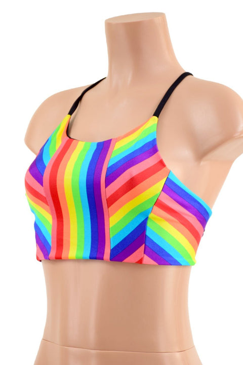 Criss Cross Back Halter Top in Rainbow Stripe - Coquetry Clothing