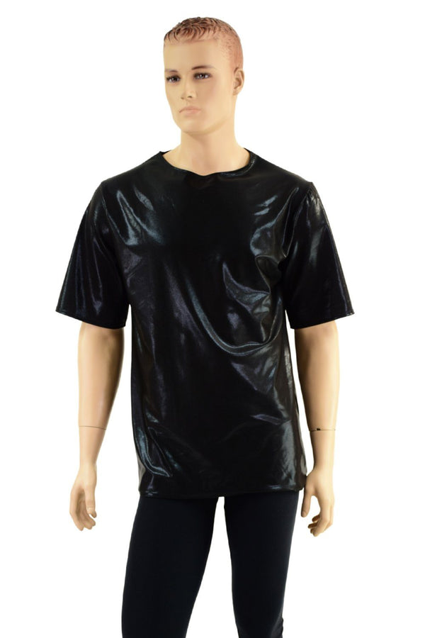 Mens Black Mystique Crew Neck Shirt with Tee Sleeves - 1
