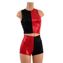 Red and Black Harlequin High Waist Shorts & Crop Set - 5