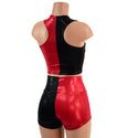 Red and Black Harlequin High Waist Shorts & Crop Set - 3
