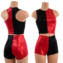 Red and Black Harlequin High Waist Shorts & Crop Set - 1