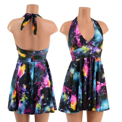 Galaxy UV Glow Halter Skater Dress - Coquetry Clothing