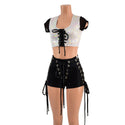 Triple Laceup Shorts and Crop Top Set with Inset Paneling - 2