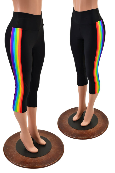 Retro Rainbow Capri Leggings in Black Zen - Coquetry Clothing