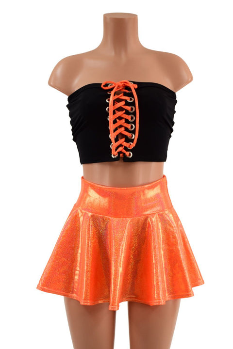 2PC Orange and Black Top and Skirt Set - Coquetry Clothing