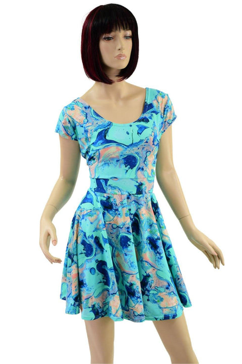 Lapis Lagoon Cap Sleeve Skater Dress - Coquetry Clothing