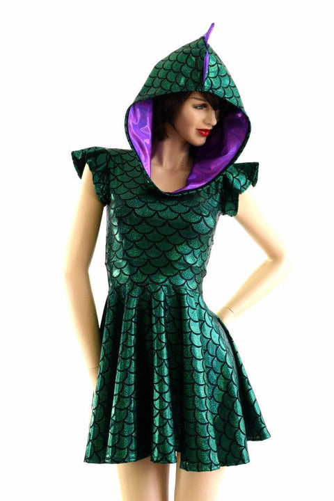 Green Dragon Hoodie Skater Dress - Coquetry Clothing