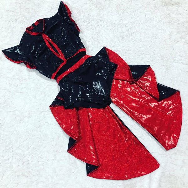 Black & Red Tuxedo Back Romper - 9