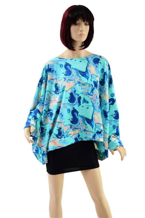 Long Sleeve Pullover Poncho in Lapis Lagoon - Coquetry Clothing