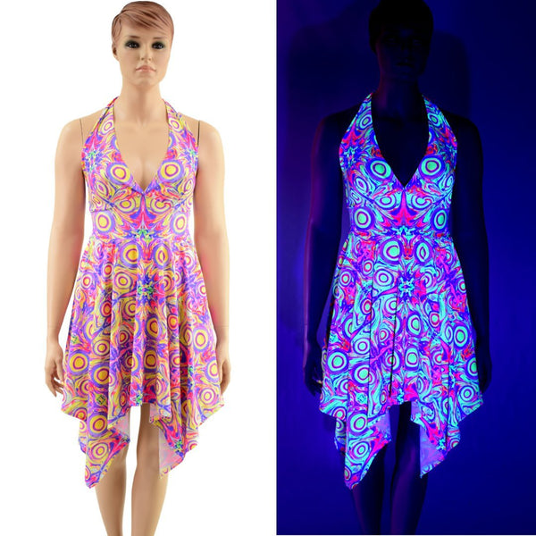 UV Glow Neon Orb Handkerchief Halter Dress - 6